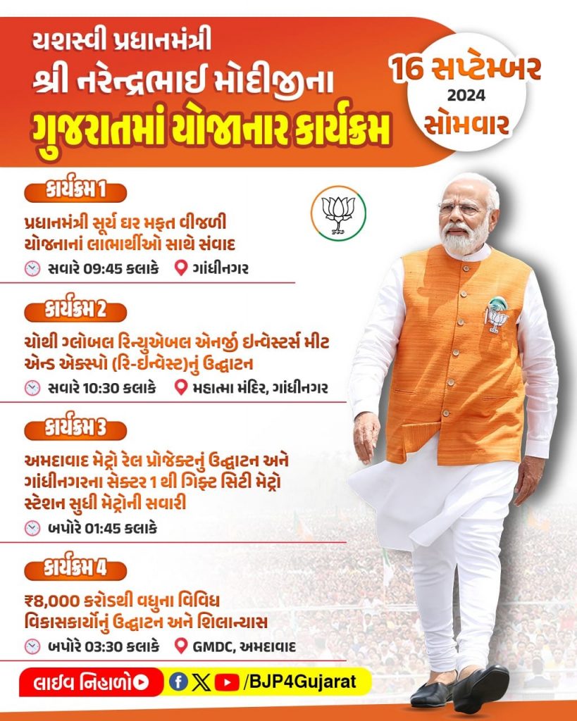 માનનીય પ્રધાનમંત્રી શ્રી Narendra Modi જીની વિશેષ ઉપસ્થિતિમાં ગુજરાતમાં યોજાનાર વિવિધ કાર્યક્રમ