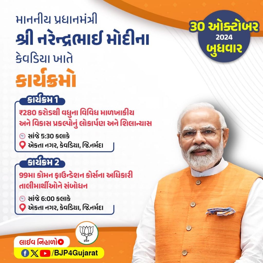 માનનીય પ્રધાનમંત્રી શ્રી Narendra Modi ના કેવડિયા ખાતે કાર્યક્રમો