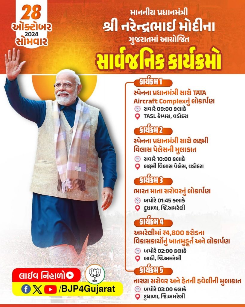 માનનીય પ્રધાનમંત્રી શ્રી Narendra Modi જીના ગુજરાતમાં સાર્વજનિક કાર્યક્રમો