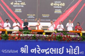 વતનની ધરતી પર આપણા નરેન્દ્રભાઈએ વરસાવી વિકાસની સરવાણી...  ગુજરાતના પનોતા પુત્ર અને દેશના યશસ્વી પ્રધાનમંત્રી શ્રી Narendra Modi જીએ આજે અમદાવાદ ખાતે ₹5,477 કરોડના વિકાસલક્ષી પ્રકલ્પોનું લોકાર્પણ અને ખાતમુહૂર્ત કર્યું અને વિશાળ જનસભાને સંબોધી.  આ વિકાસલક્ષી પ્રકલ્પોમાં રેલવેના ₹1,404 કરોડના પ્રકલ્પો, શહેરી વિકાસ, મહેસૂલ વિભાગ અને અમદાવાદ-ગાંધીનગરમાં વિવિધ સુવિધાઓ માટેના ₹2,644 કરોડના પ્રકલ્પો, ઊર્જા અને પેટ્રોકેમિકલ્સ વિભાગ માટેના ₹1,122 કરોડના પ્રકલ્પો તેમજ માર્ગ અને મકાન વિભાગના ₹307 કરોડના પ્રકલ્પોનો સમાવેશ થાય છે.  આ કાર્યક્રમમાં માનનીય રાજ્યપાલ શ્રી આચાર્ય દેવવ્રતજી, મુખ્યમંત્રી શ્રી Bhupendra Patel , કેન્દ્રીય જળશક્તિ મંત્રી અને પ્રદેશ અધ્યક્ષ શ્રી C R Paatil સહિત મંત્રીશ્રીઓ, સાંસદશ્રીઓ, પદાધિકારીઓ અને હોદ્દેદારો ઉપસ્થિત રહ્યાં.  #ViksitBharatViksitGujarat